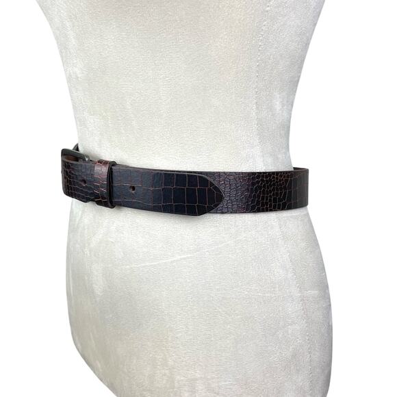 Unbranded Large Women's Brown Leather Crocodile Texture Embossed Fashion Belt - Picture 3 of 6